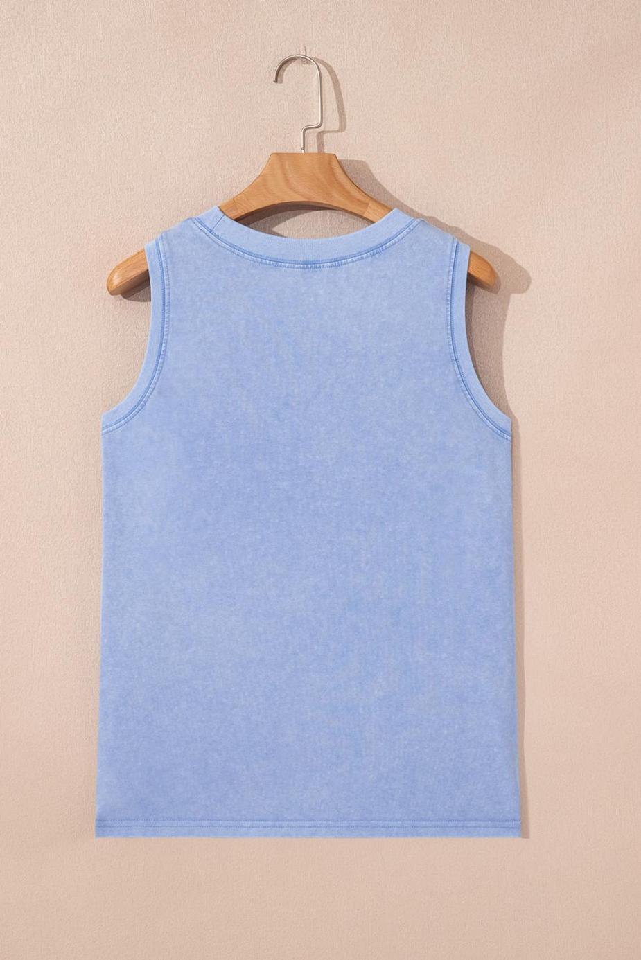 Sleeveless Tops | Beau Blue Mineral Wash Patched Chest Pocket Tank Top - Women