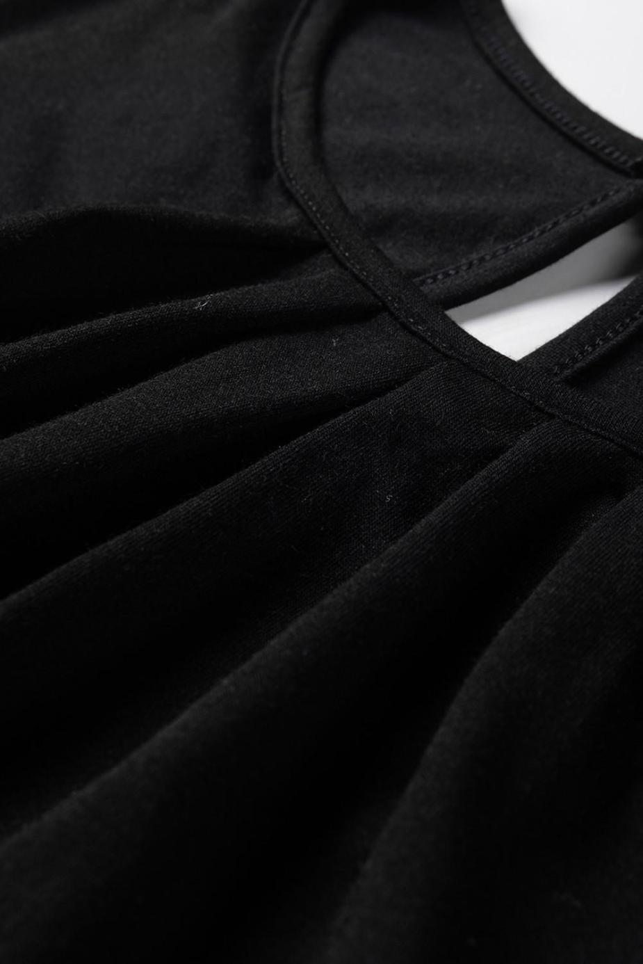 Sleeveless Tops | Black Pleated Round Neck Sleeveless Top - Women