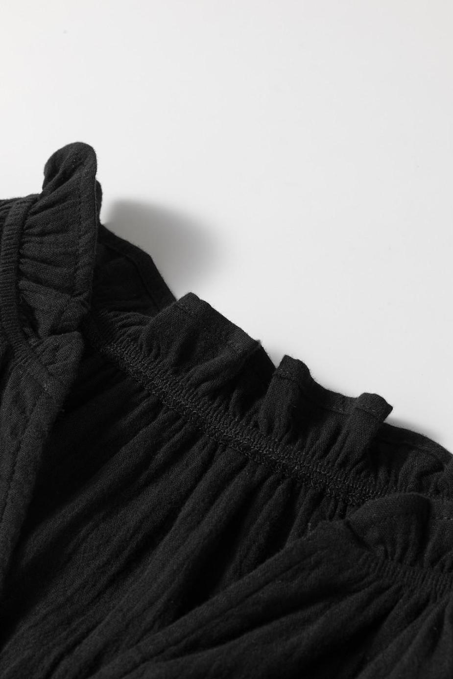 Sleeveless Tops | Black Ruffle Shoulder V Neck Sleeveless Top - Women