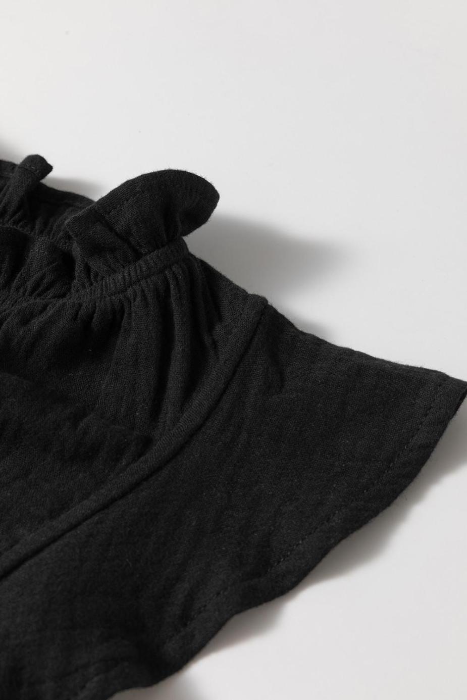 Sleeveless Tops | Black Ruffle Shoulder V Neck Sleeveless Top - Women