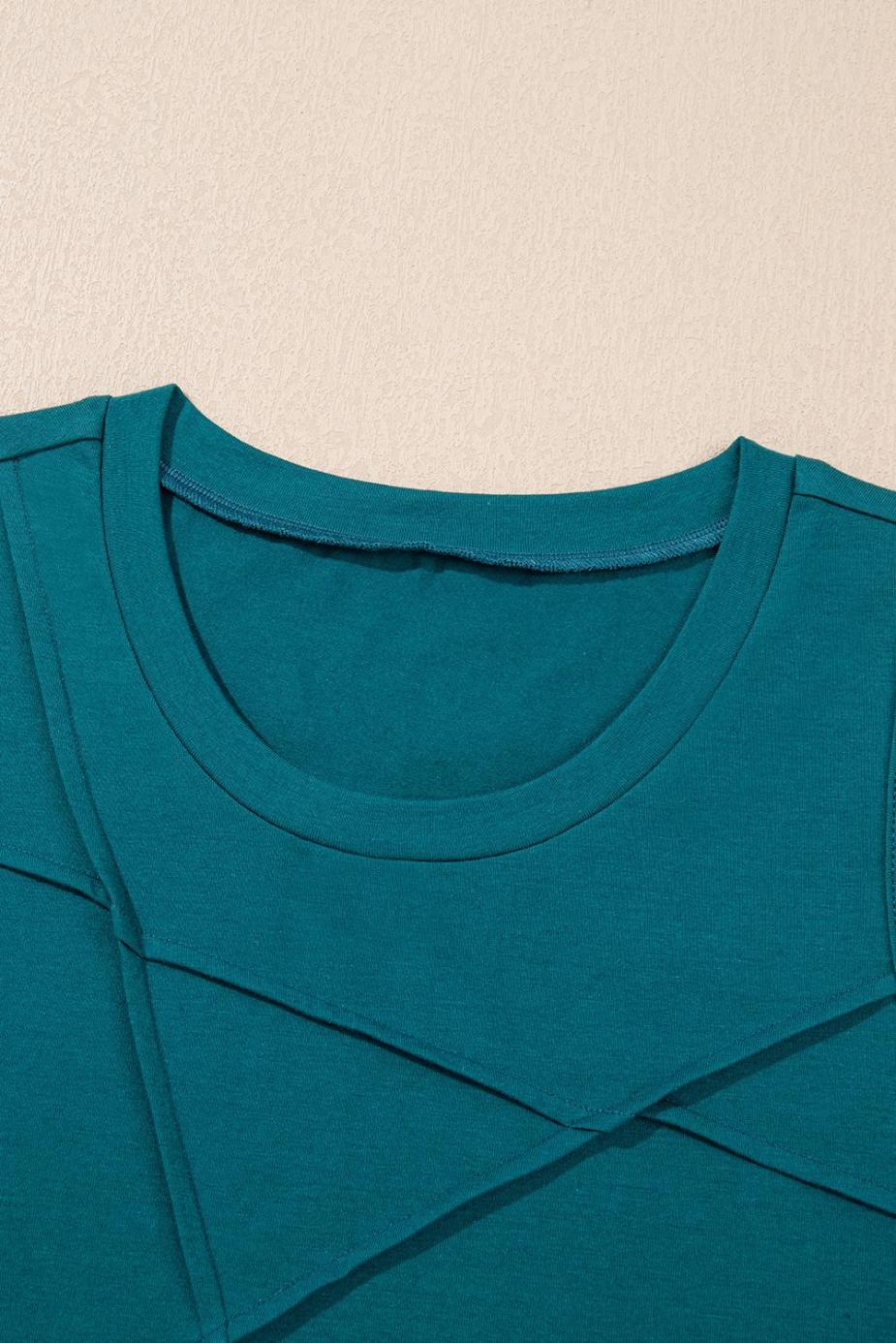 Sleeveless Tops | Blue Sapphire Solid Color Stitching Detail Round Neck Tank Top - Women