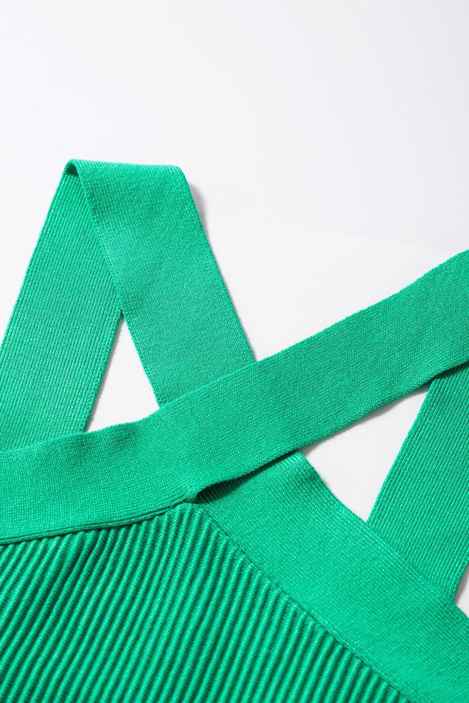 Sleeveless Tops | Dark Green Ribbed Criss Cross Halter Neck Sheath Sweater Tank Top - Women