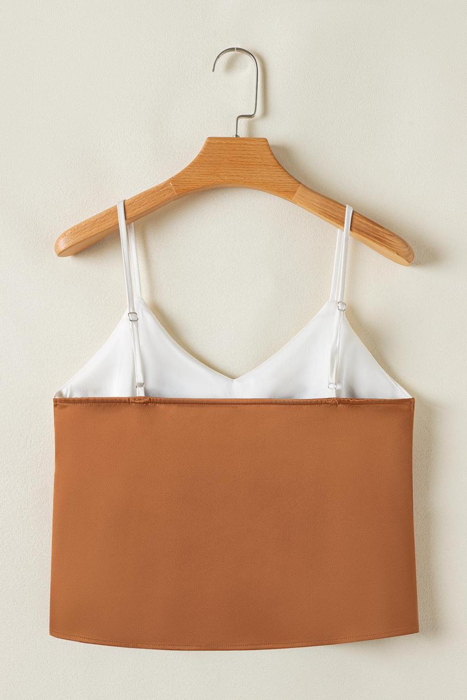 Sleeveless Tops | Khaki Chevron Color Block Spaghetti Straps Cami Top - Women