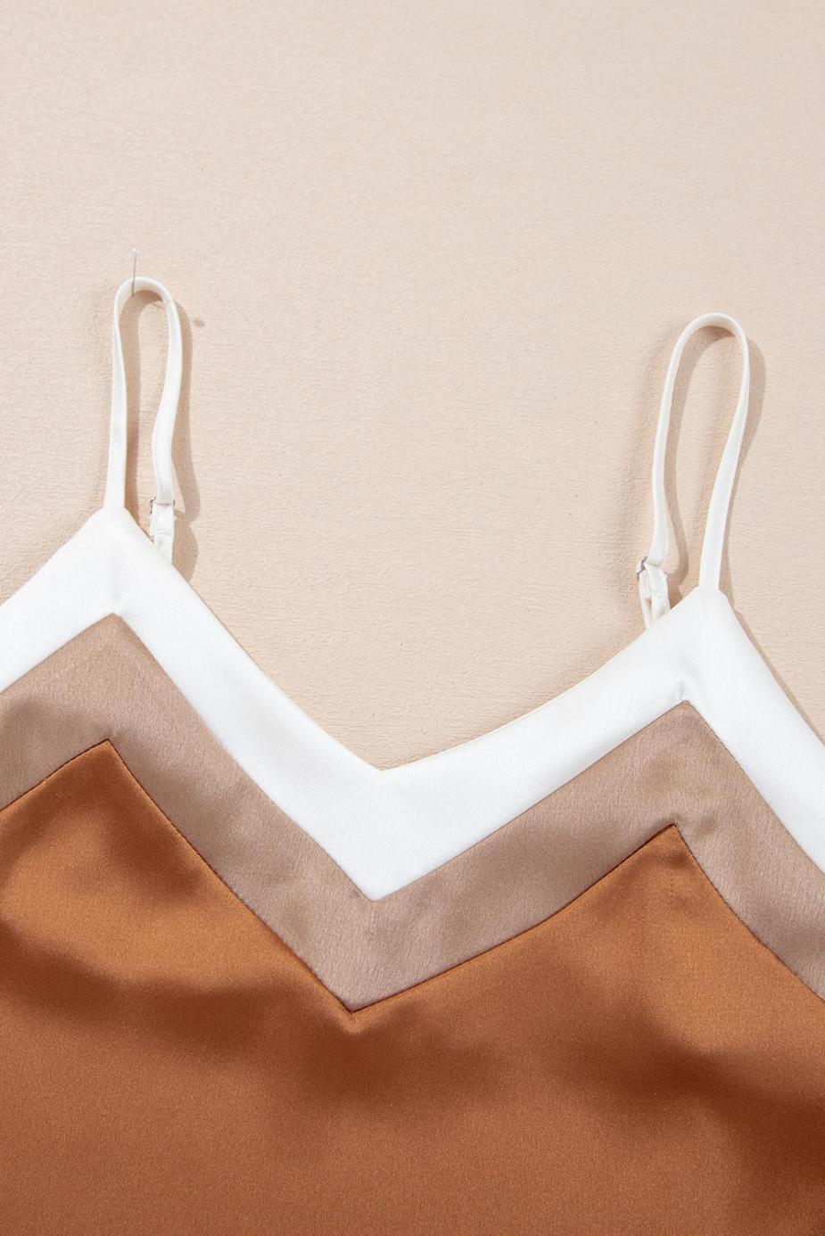 Sleeveless Tops | Khaki Chevron Color Block Spaghetti Straps Cami Top - Women