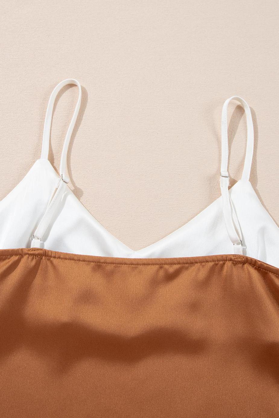 Sleeveless Tops | Khaki Chevron Color Block Spaghetti Straps Cami Top - Women