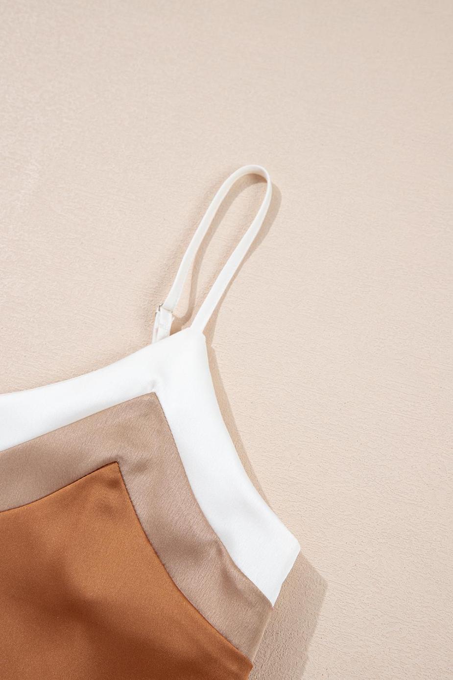 Sleeveless Tops | Khaki Chevron Color Block Spaghetti Straps Cami Top - Women