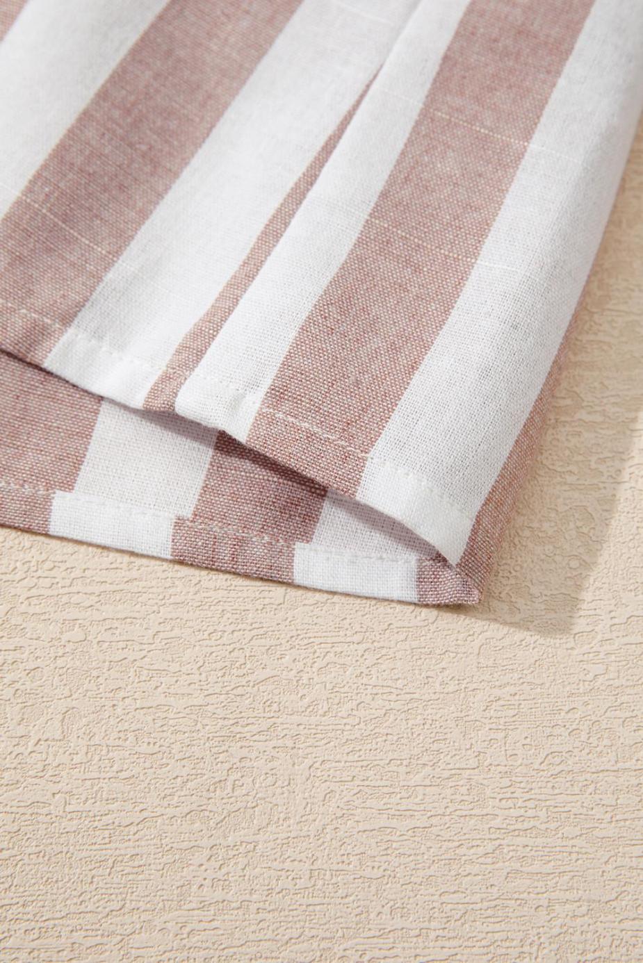 Sleeveless Tops | Khaki Striped Casual Button Down Sleeveless Shirt - Women