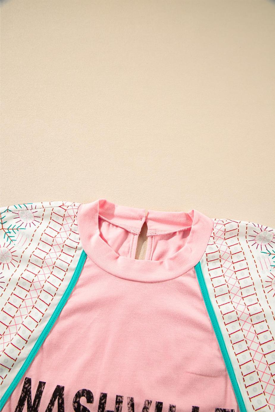 Sleeveless Tops | Light Pink Vintage Nashville Print Patchwork Sleeveless Top - Women