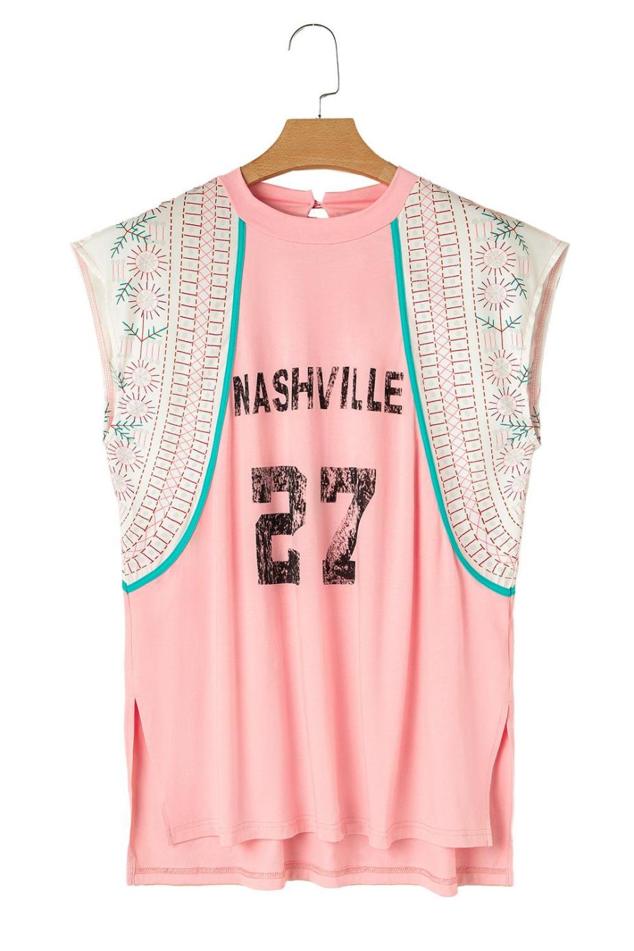 Sleeveless Tops | Light Pink Vintage Nashville Print Patchwork Sleeveless Top - Women