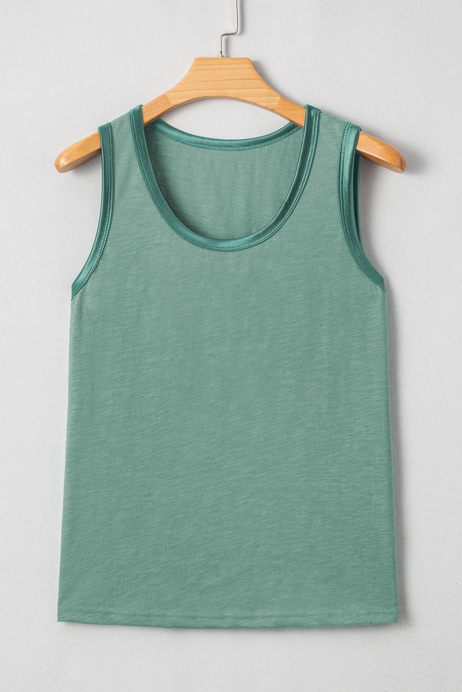 Sleeveless Tops | Mist Green Contrast Trim Round Neck Tank Top - Women