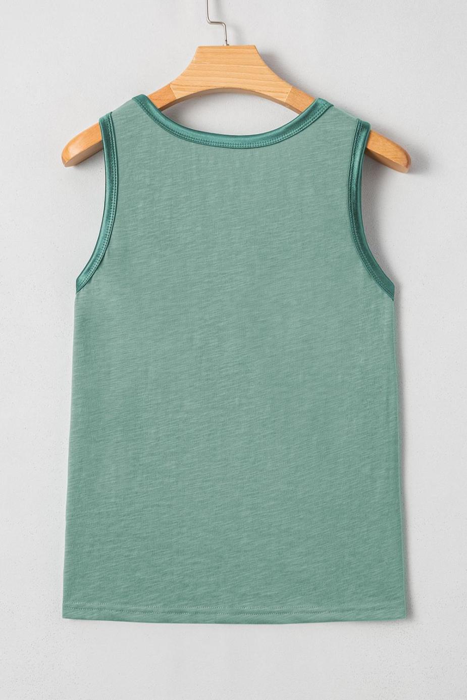 Sleeveless Tops | Mist Green Contrast Trim Round Neck Tank Top - Women