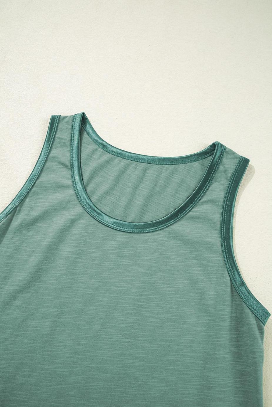 Sleeveless Tops | Mist Green Contrast Trim Round Neck Tank Top - Women