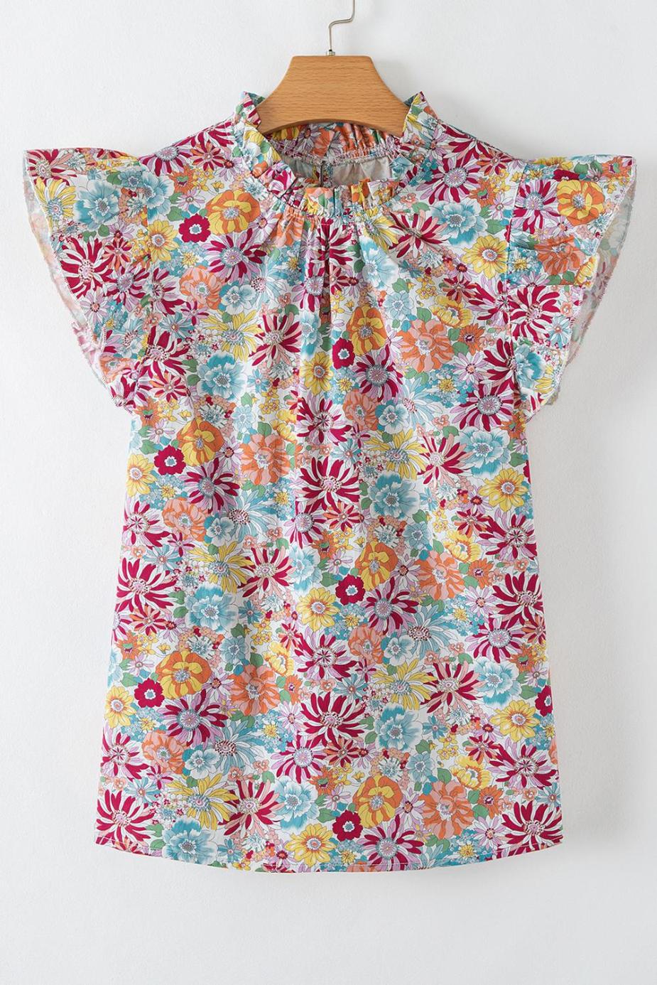 Sleeveless Tops | Multicolour Floral Pleated Detail Ruffle Sleeveless Blouse - Women