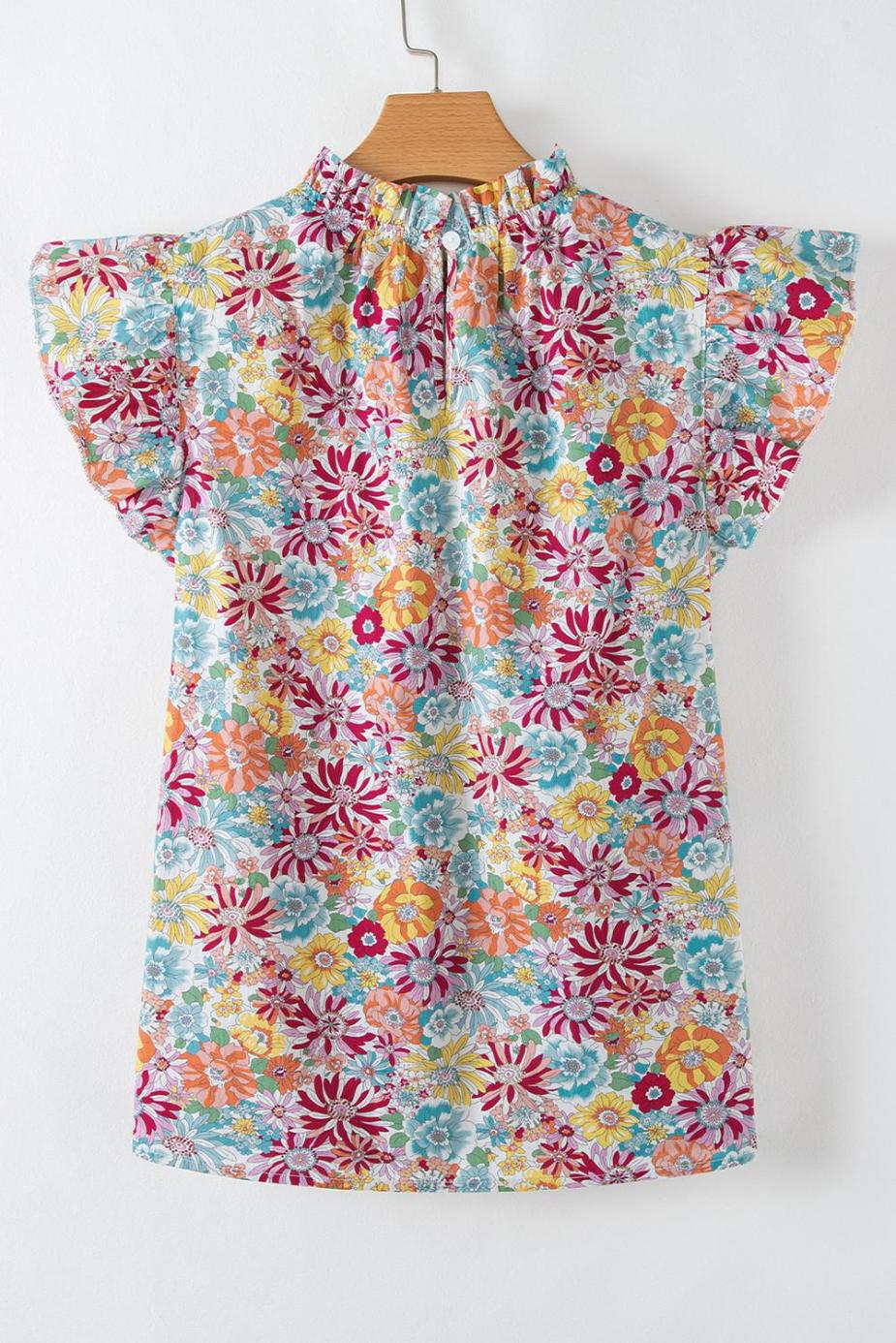 Sleeveless Tops | Multicolour Floral Pleated Detail Ruffle Sleeveless Blouse - Women