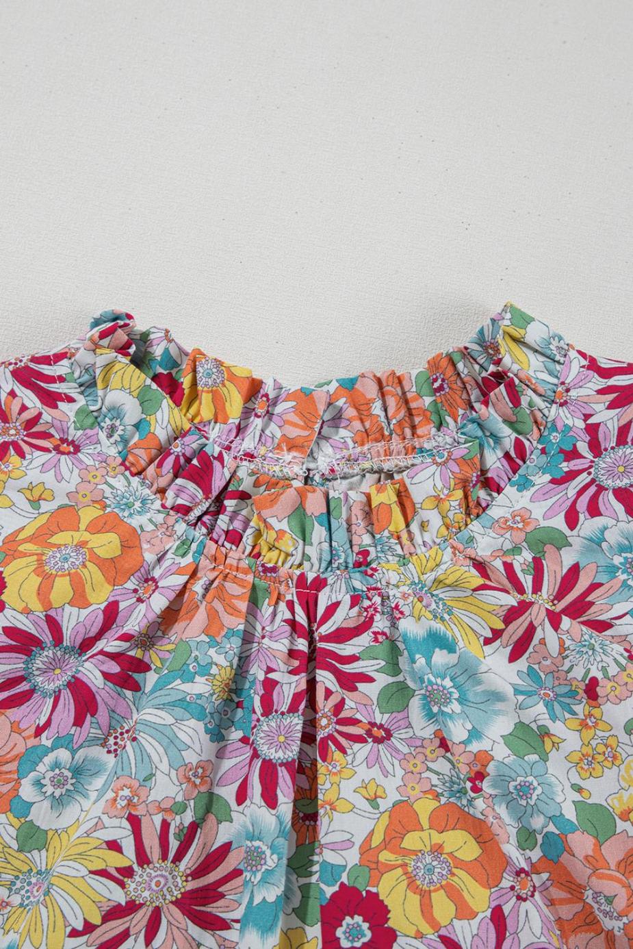 Sleeveless Tops | Multicolour Floral Pleated Detail Ruffle Sleeveless Blouse - Women