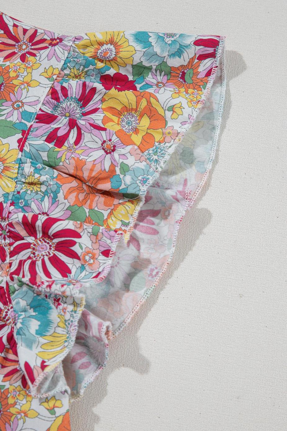 Sleeveless Tops | Multicolour Floral Pleated Detail Ruffle Sleeveless Blouse - Women