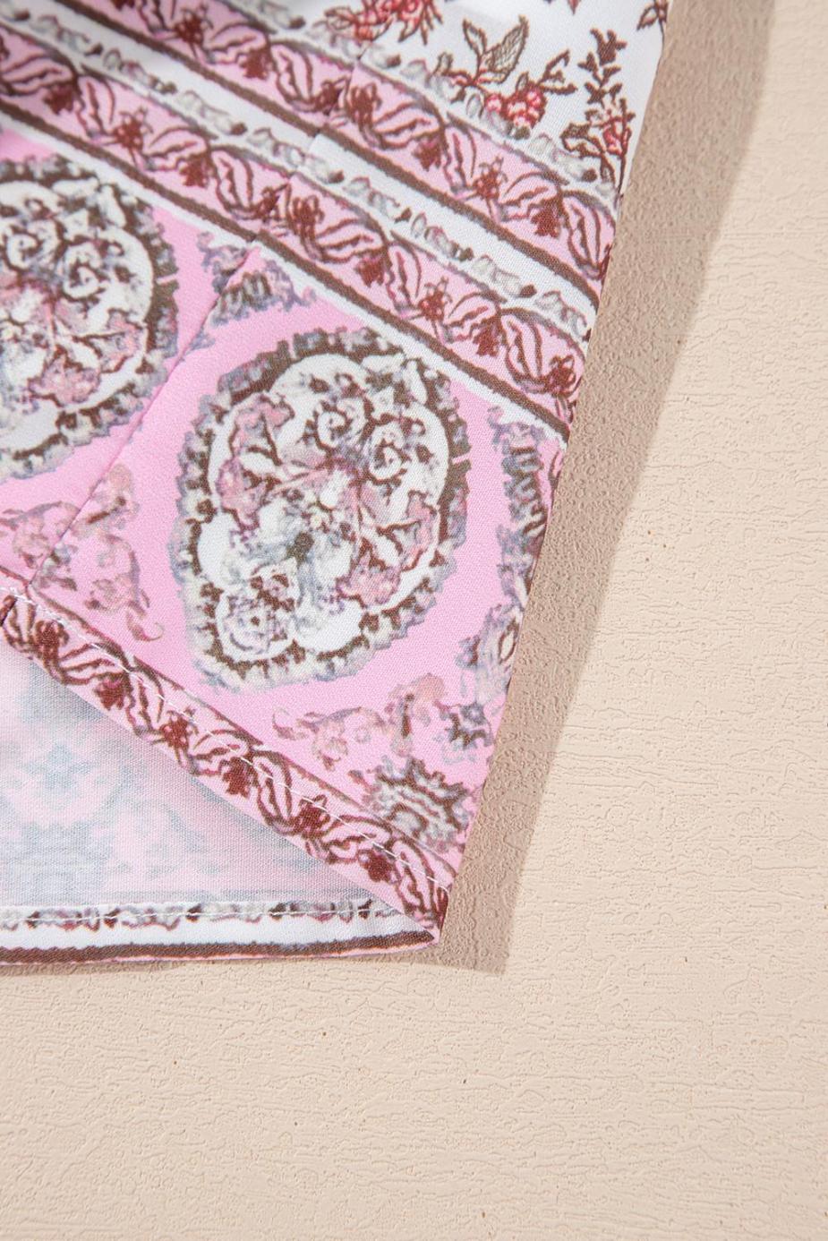 Sleeveless Tops | Pink Bohemian Floral Pleated U Neck Camisole - Women