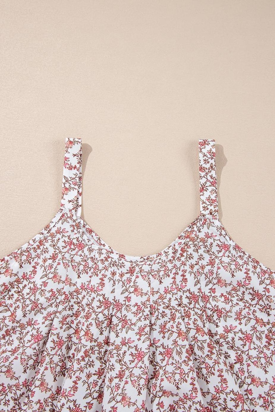 Sleeveless Tops | Pink Bohemian Floral Pleated U Neck Camisole - Women
