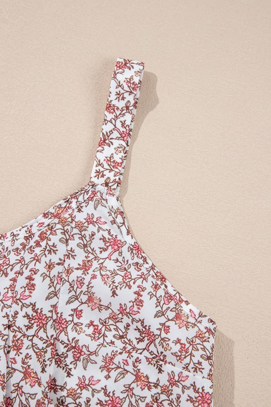 Sleeveless Tops | Pink Bohemian Floral Pleated U Neck Camisole - Women