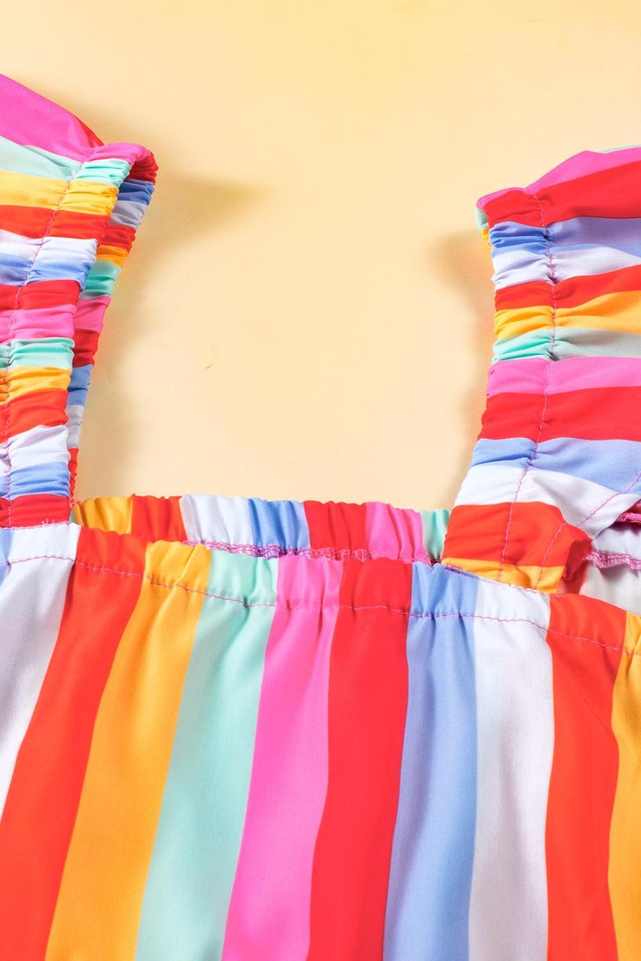 Sleeveless Tops | Red Stripe Ruffle Straps Babydoll Tank Top - Women