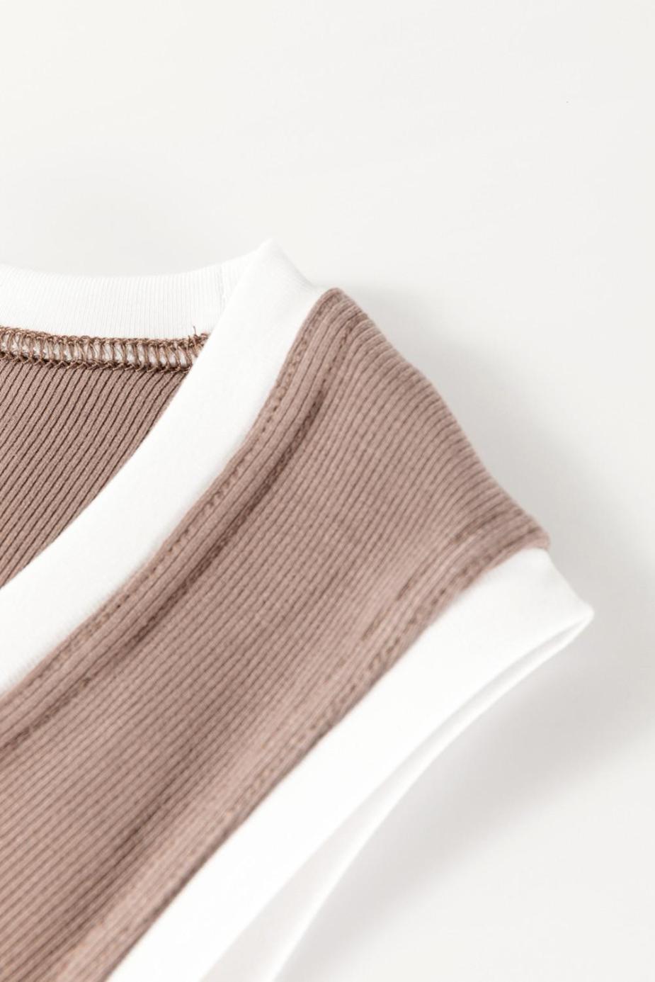 Sleeveless Tops | Smoke Gray Ribbed Knit Contrast Edge U Neck Slim Fit Tank Top - Women