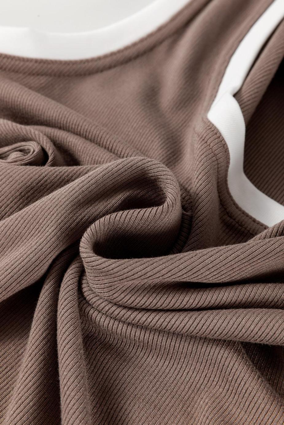 Sleeveless Tops | Smoke Gray Ribbed Knit Contrast Edge U Neck Slim Fit Tank Top - Women