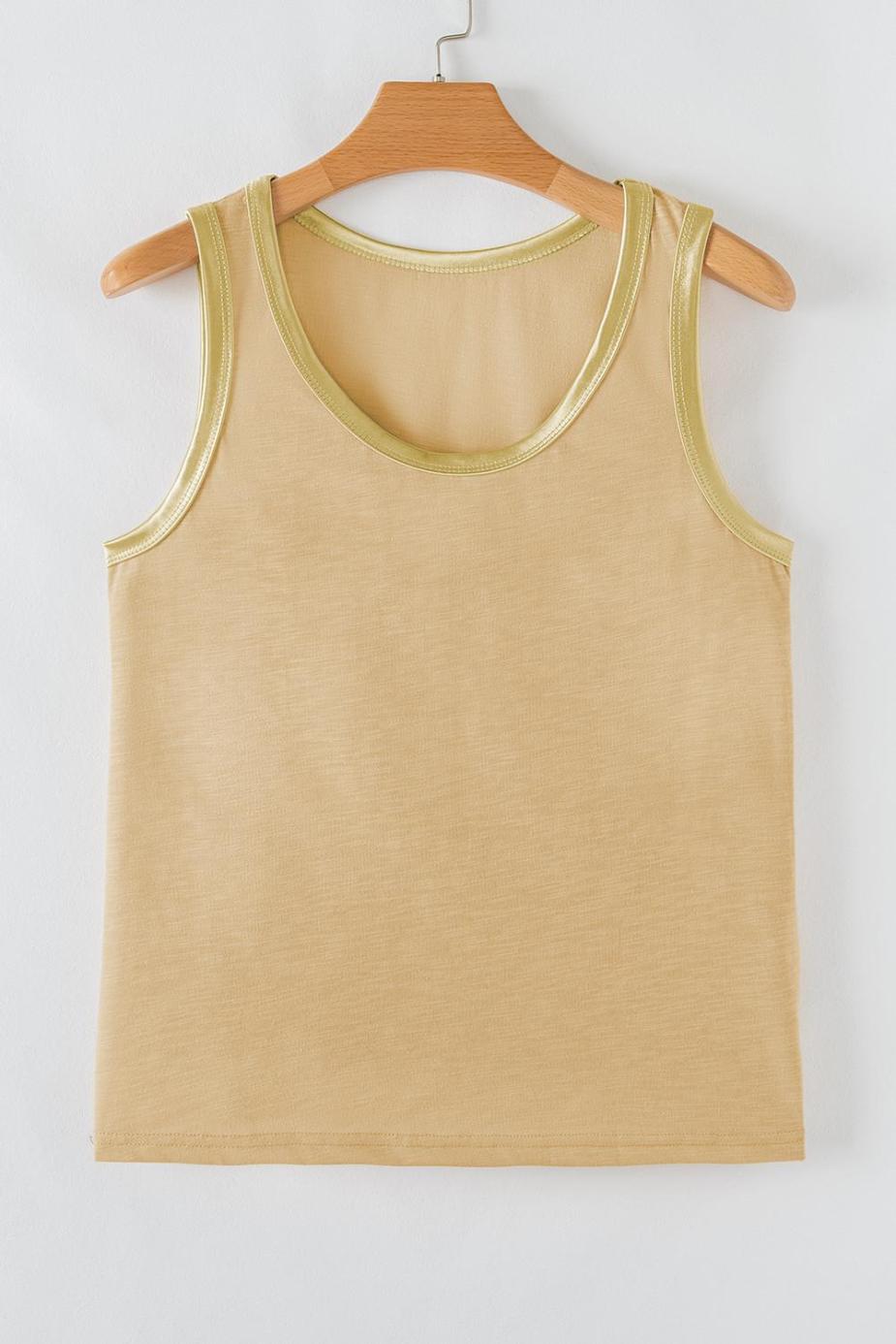 Sleeveless Tops | Tan Contrast Trim Round Neck Tank Top - Women