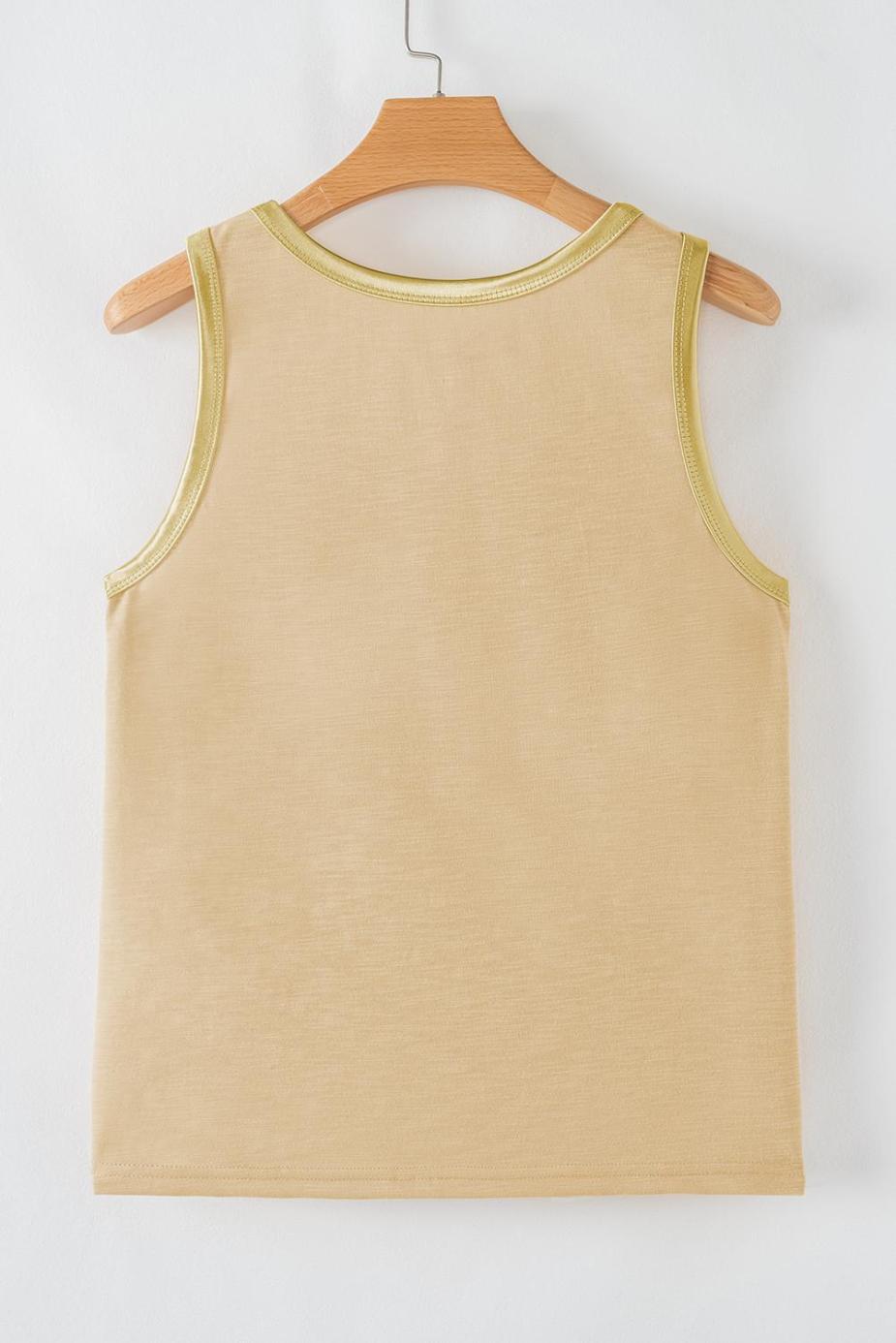 Sleeveless Tops | Tan Contrast Trim Round Neck Tank Top - Women