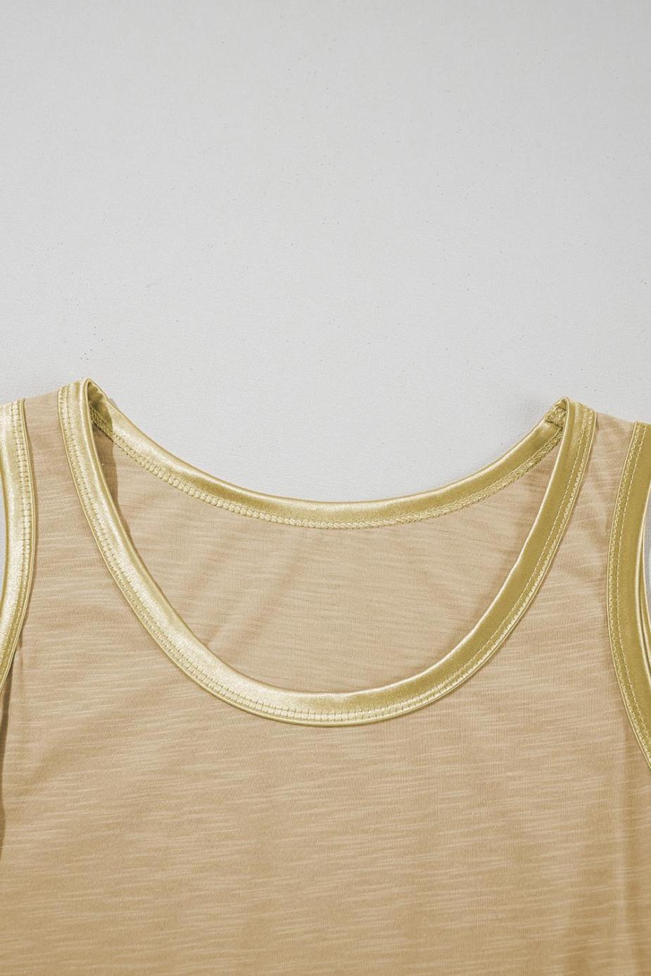 Sleeveless Tops | Tan Contrast Trim Round Neck Tank Top - Women