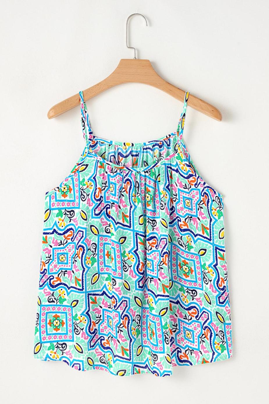 Sleeveless Tops | White Boho Floral Abstract Print Spaghetti Straps Cami Top - Women