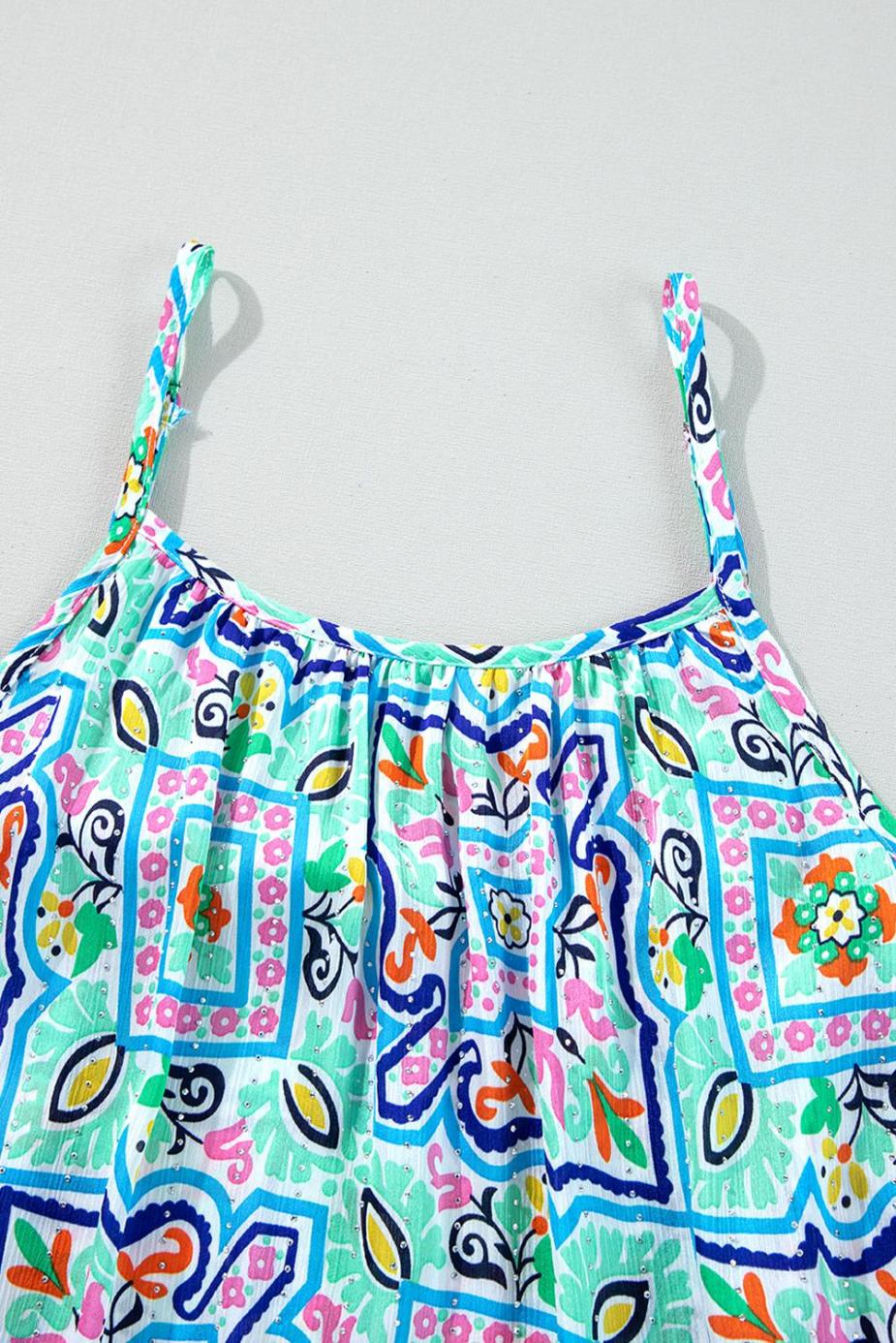 Sleeveless Tops | White Boho Floral Abstract Print Spaghetti Straps Cami Top - Women