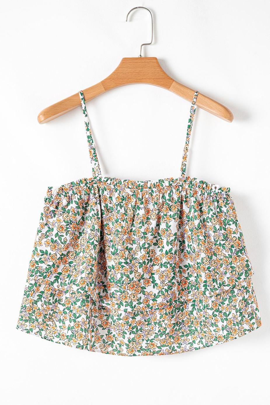 Sleeveless Tops | White Boho Floral Spaghetti Strap Ruffle Summer Cami Top - Women