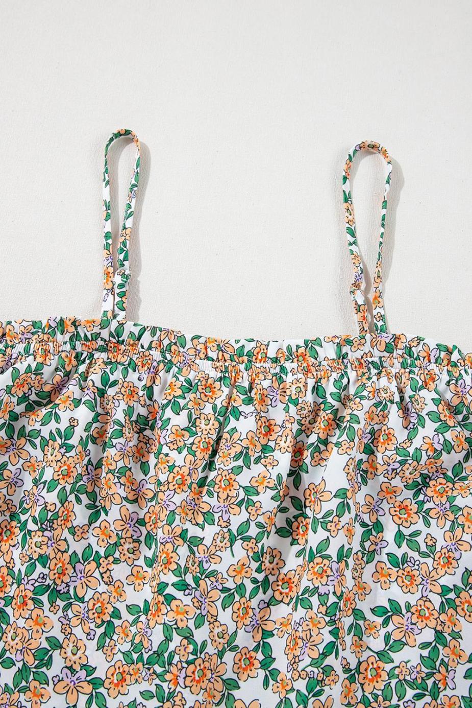 Sleeveless Tops | White Boho Floral Spaghetti Strap Ruffle Summer Cami Top - Women