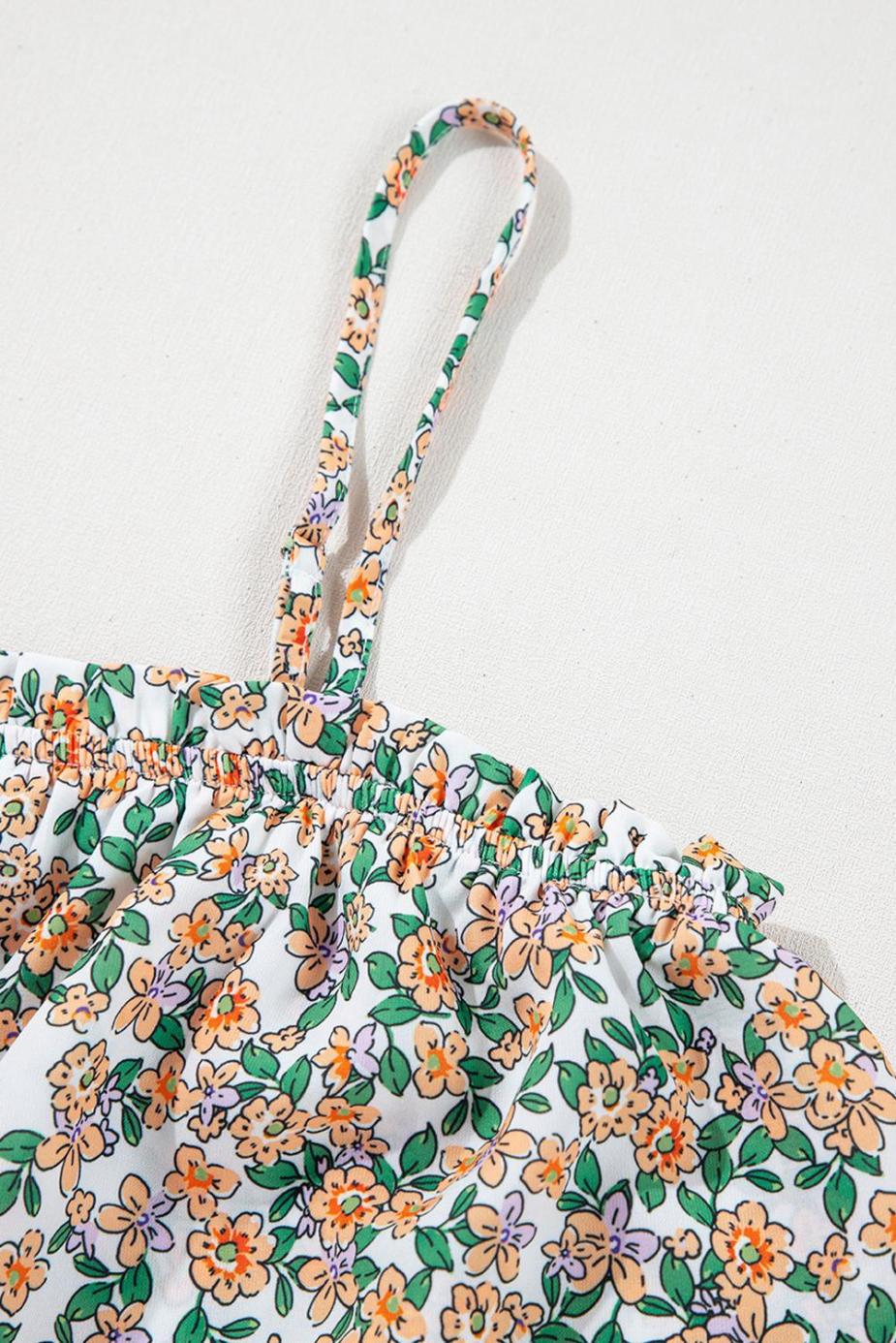 Sleeveless Tops | White Boho Floral Spaghetti Strap Ruffle Summer Cami Top - Women