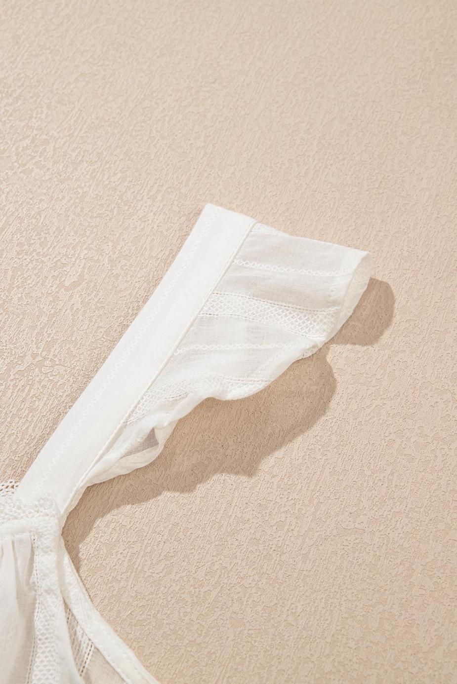 Sleeveless Tops | White Lace Trim Button Ruffle Strap Top - Women