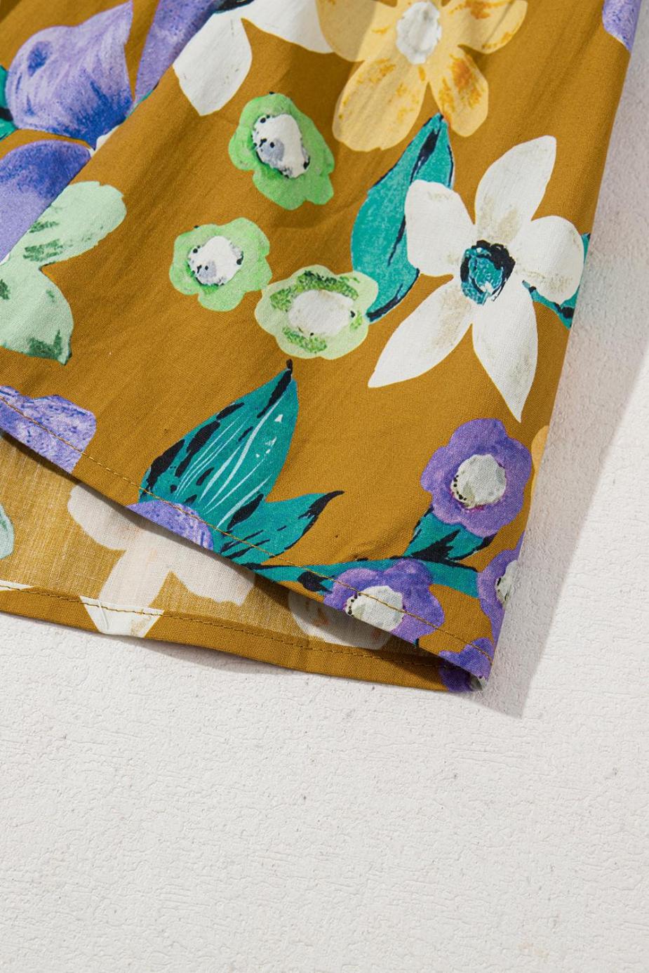 Sleeveless Tops | Yellow Floral Print Tie V Neck Ruffle Top - Women