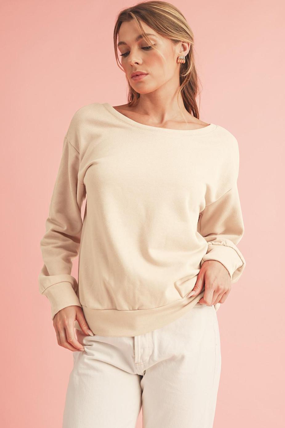 Sweatshirts & Hoodies | Apricot Bowknot Plain Round Neck Sweatshirt - Women