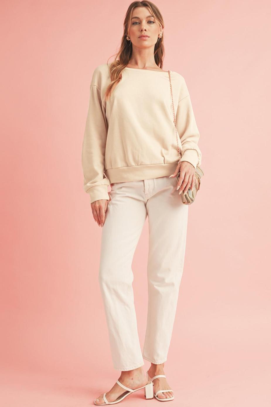 Sweatshirts & Hoodies | Apricot Bowknot Plain Round Neck Sweatshirt - Women