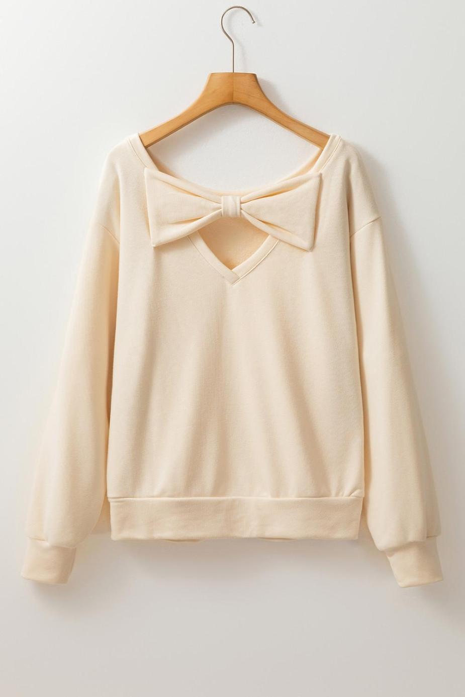 Sweatshirts & Hoodies | Apricot Bowknot Plain Round Neck Sweatshirt - Women