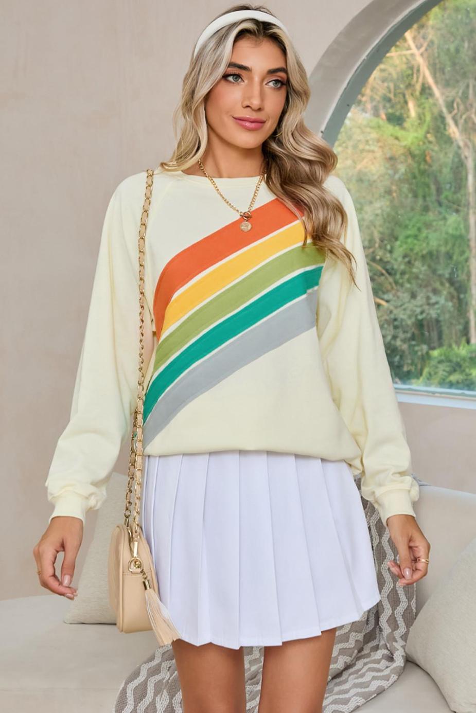 Sweatshirts & Hoodies | Apricot Rainbow Colorblock Pullover Sweatshirt - Women