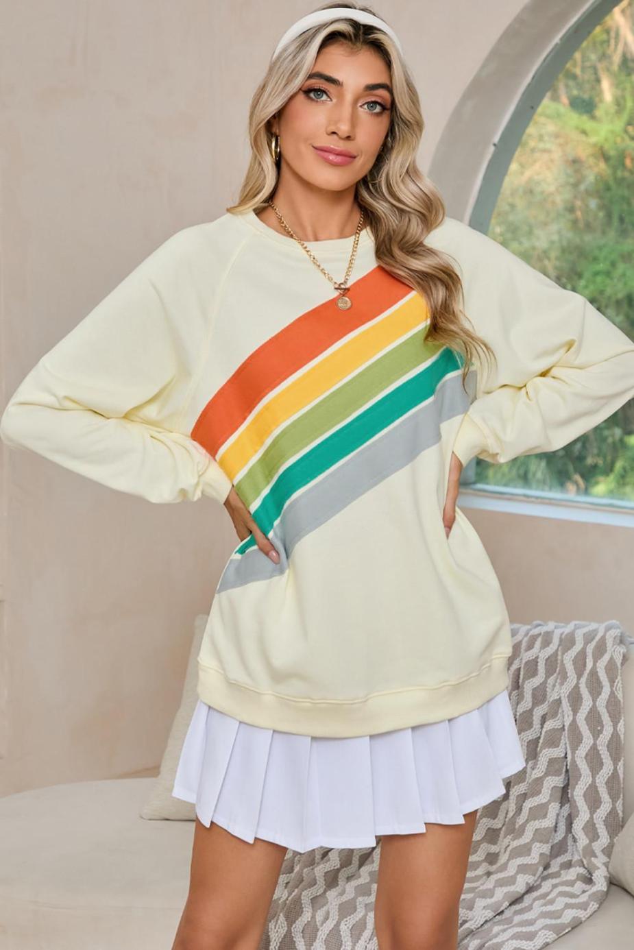 Sweatshirts & Hoodies | Apricot Rainbow Colorblock Pullover Sweatshirt - Women