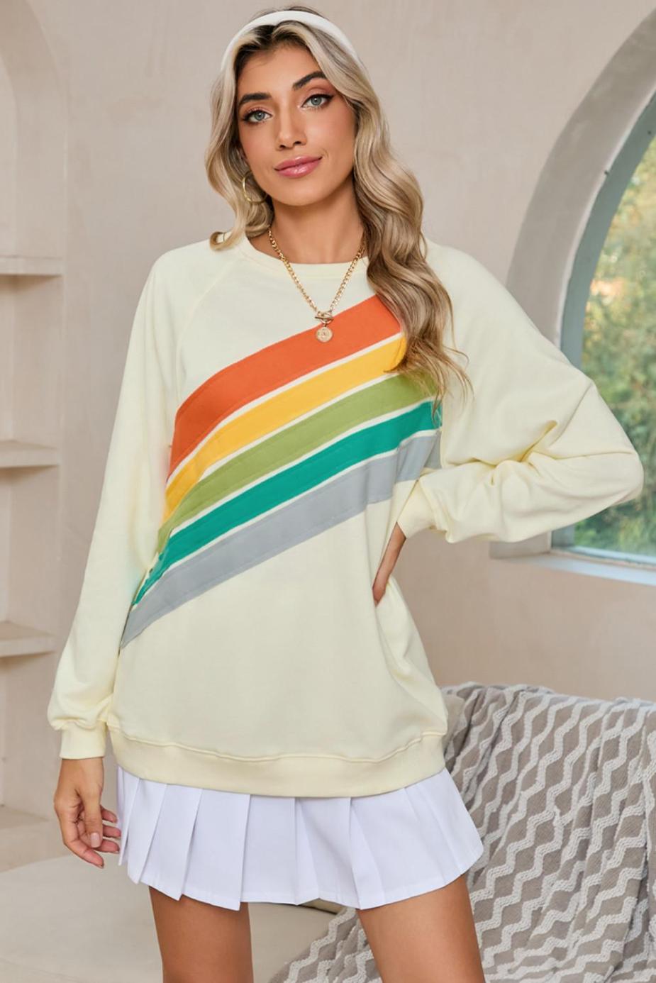 Sweatshirts & Hoodies | Apricot Rainbow Colorblock Pullover Sweatshirt - Women