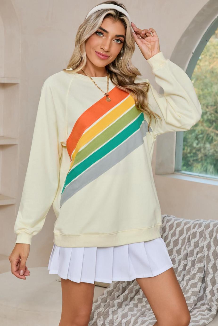 Sweatshirts & Hoodies | Apricot Rainbow Colorblock Pullover Sweatshirt - Women