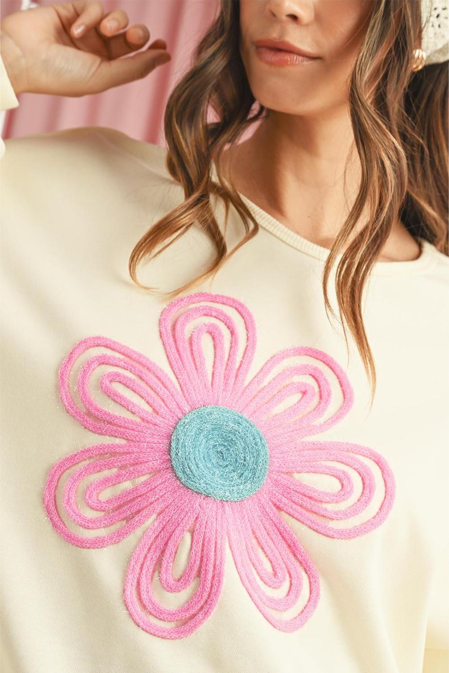 Sweatshirts & Hoodies | Beige Cute Tinsel Flower Puff Sleeve Sweatshirt - Women