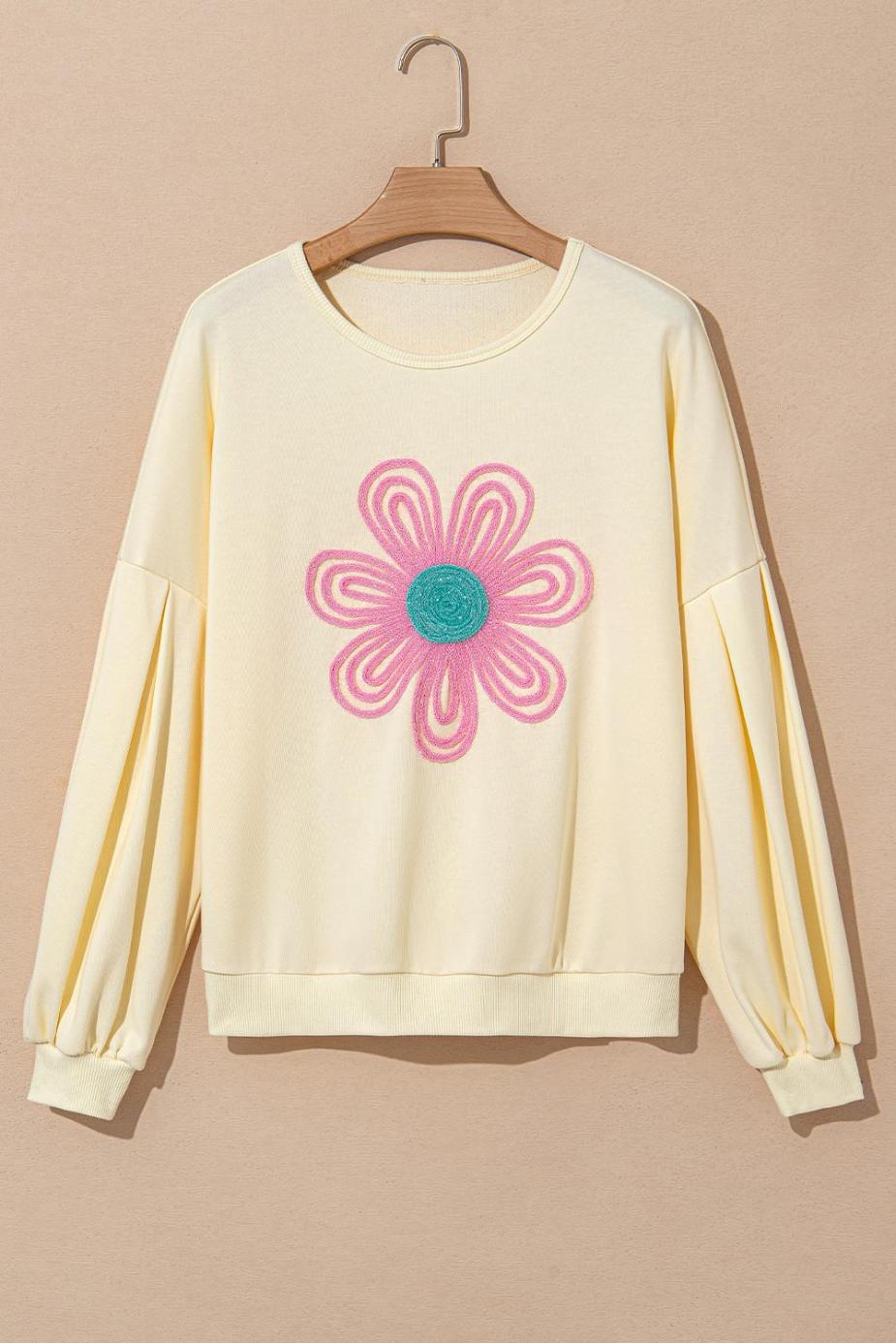 Sweatshirts & Hoodies | Beige Cute Tinsel Flower Puff Sleeve Sweatshirt - Women