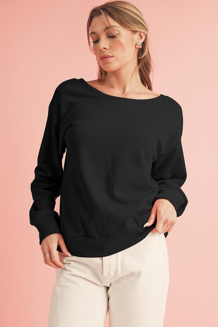 Sweatshirts & Hoodies | Black Bowknot Plain Round Neck Sweatshirt - Women