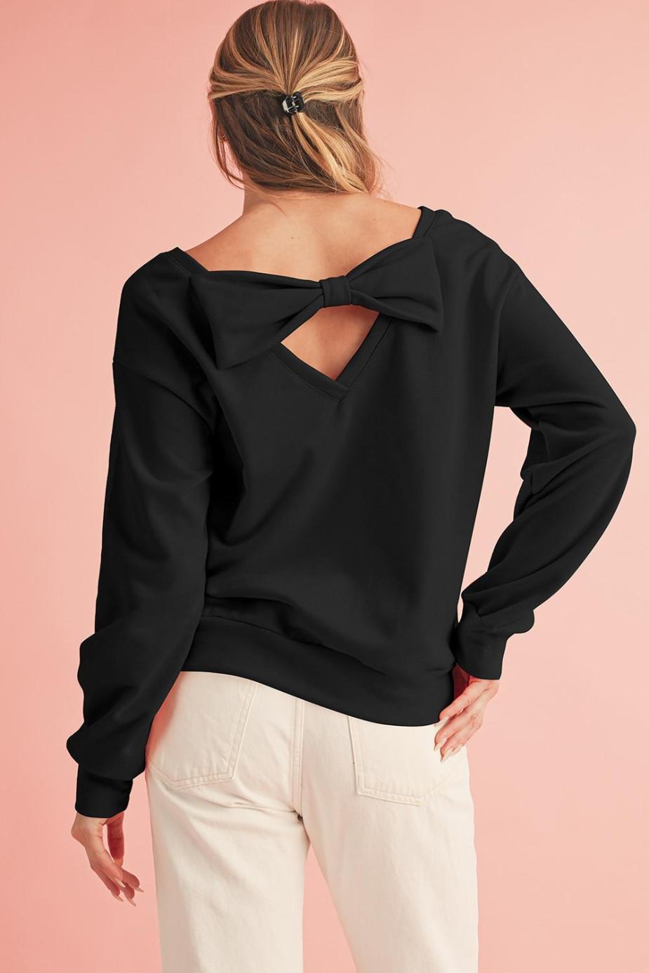 Sweatshirts & Hoodies | Black Bowknot Plain Round Neck Sweatshirt - Women