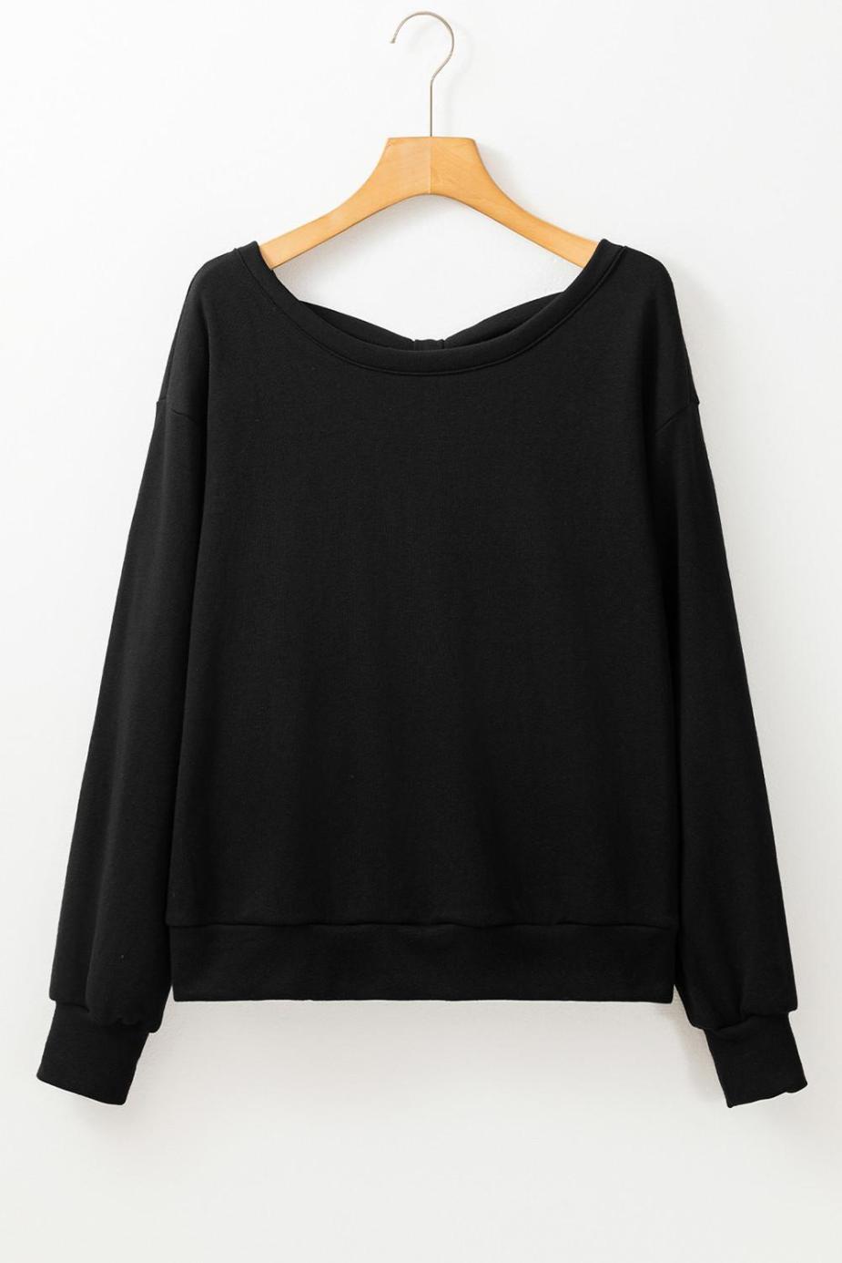 Sweatshirts & Hoodies | Black Bowknot Plain Round Neck Sweatshirt - Women