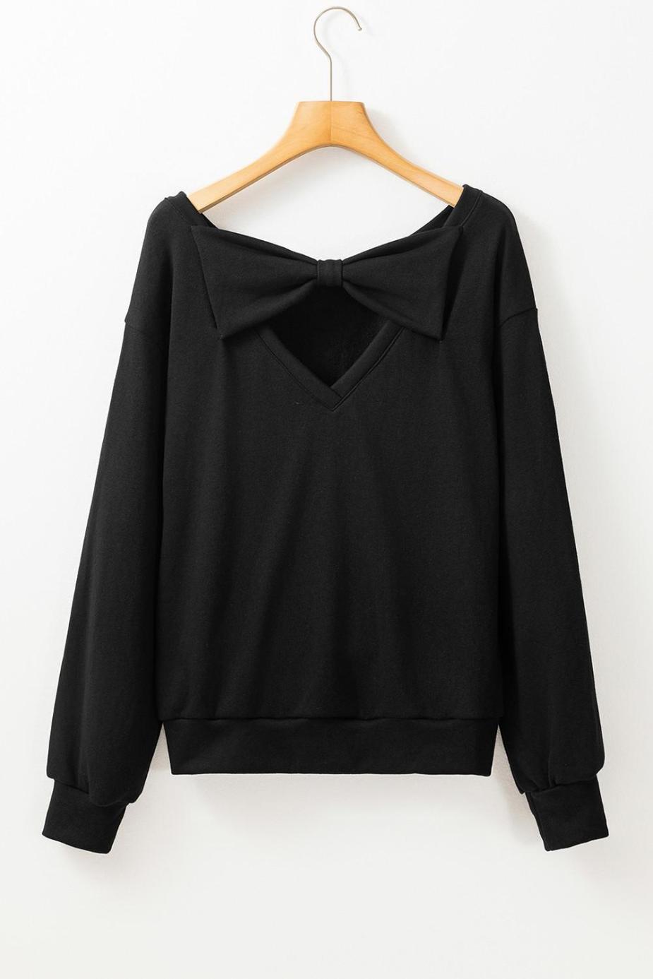 Sweatshirts & Hoodies | Black Bowknot Plain Round Neck Sweatshirt - Women
