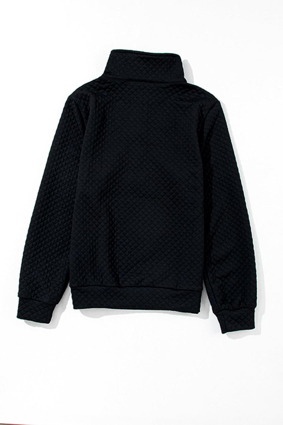 Sweatshirts & Hoodies | Black Solid Color Half Zipper Quilted Pullover Sweatshirt - Women